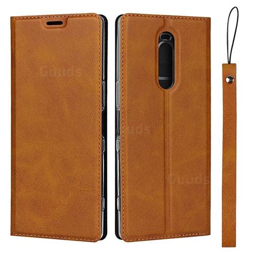 Calf Pattern Magnetic Automatic Suction Leather Wallet Case for Sony Xperia 1 / Xperia XZ4 - Brown