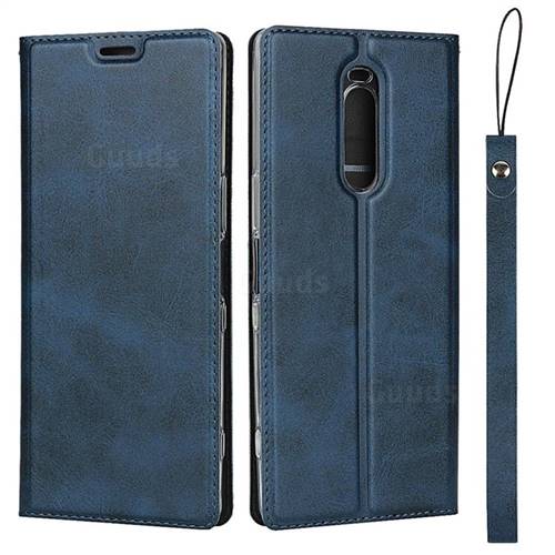 Calf Pattern Magnetic Automatic Suction Leather Wallet Case for Sony Xperia 1 / Xperia XZ4 - Blue