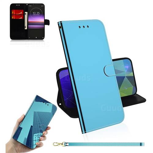 Shining Mirror Like Surface Leather Wallet Case for Sony Xperia 1 / Xperia XZ4 - Blue