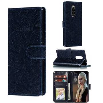 Intricate Embossing Lace Jasmine Flower Leather Wallet Case for Sony Xperia 1 / Xperia XZ4 - Dark Blue