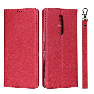 Ultra Slim Magnetic Automatic Suction Silk Lanyard Leather Flip Cover for Sony Xperia 1 / Xperia XZ4 - Red