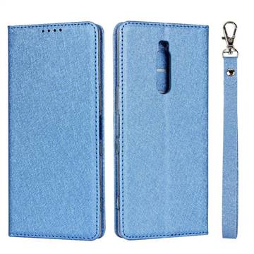 Ultra Slim Magnetic Automatic Suction Silk Lanyard Leather Flip Cover for Sony Xperia 1 / Xperia XZ4 - Sky Blue