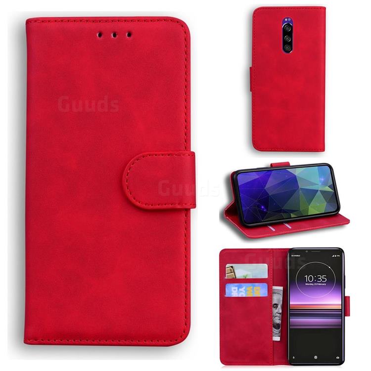 Retro Classic Skin Feel Leather Wallet Phone Case for Sony Xperia 1 / Xperia XZ4 - Red