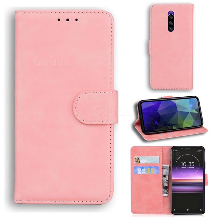 Retro Classic Skin Feel Leather Wallet Phone Case for Sony Xperia 1 / Xperia XZ4 - Pink