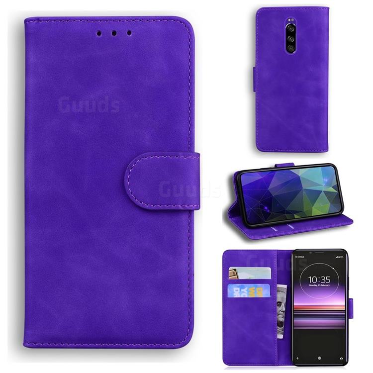Retro Classic Skin Feel Leather Wallet Phone Case for Sony Xperia 1 / Xperia XZ4 - Purple