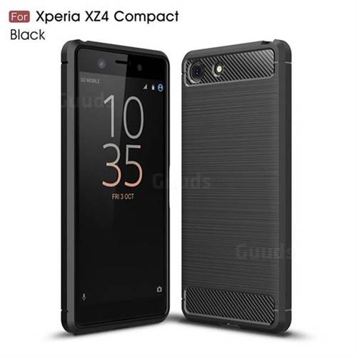 Luxury Carbon Fiber Brushed Wire Drawing Silicone TPU Back Cover for Sony Xperia XZ4 Compact - Black
