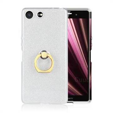 Luxury Soft TPU Glitter Back Ring Cover with 360 Rotate Finger Holder Buckle for Sony Xperia XZ4 Compact - White