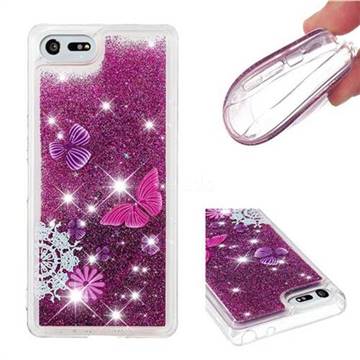 Purple Flower Butterfly Dynamic Liquid Glitter Quicksand Soft TPU Case for Sony Xperia XZ4 Compact