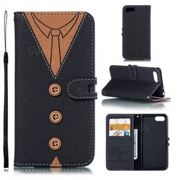 Mens Button Clothing Style Leather Wallet Phone Case for Sony Xperia 1 / Xperia XZ4 Compact - Black