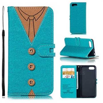 Mens Button Clothing Style Leather Wallet Phone Case for Sony Xperia 1 / Xperia XZ4 Compact - Green