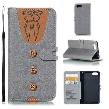 Ladies Bow Clothes Pattern Leather Wallet Phone Case for Sony Xperia 1 / Xperia XZ4 Compact - Gray