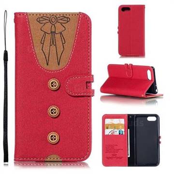 Ladies Bow Clothes Pattern Leather Wallet Phone Case for Sony Xperia 1 / Xperia XZ4 Compact - Red