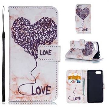 Marble Heart PU Leather Wallet Phone Case for Sony Xperia 1 / Xperia XZ4 Compact - Purple