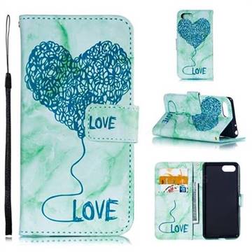 Marble Heart PU Leather Wallet Phone Case for Sony Xperia 1 / Xperia XZ4 Compact - Green