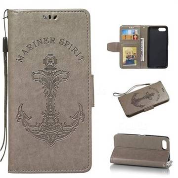 Embossing Mermaid Mariner Spirit Leather Wallet Case for Sony Xperia 1 / Xperia XZ4 Compact - Gray