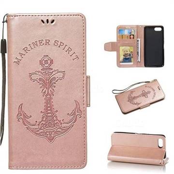 Embossing Mermaid Mariner Spirit Leather Wallet Case for Sony Xperia 1 / Xperia XZ4 Compact - Rose Gold