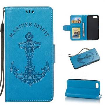 Embossing Mermaid Mariner Spirit Leather Wallet Case for Sony Xperia 1 / Xperia XZ4 Compact - Blue