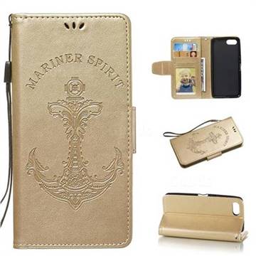 Embossing Mermaid Mariner Spirit Leather Wallet Case for Sony Xperia 1 / Xperia XZ4 Compact - Golden
