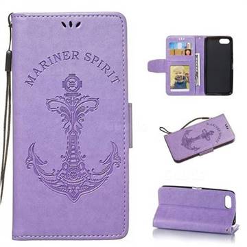 Embossing Mermaid Mariner Spirit Leather Wallet Case for Sony Xperia 1 / Xperia XZ4 Compact - Purple