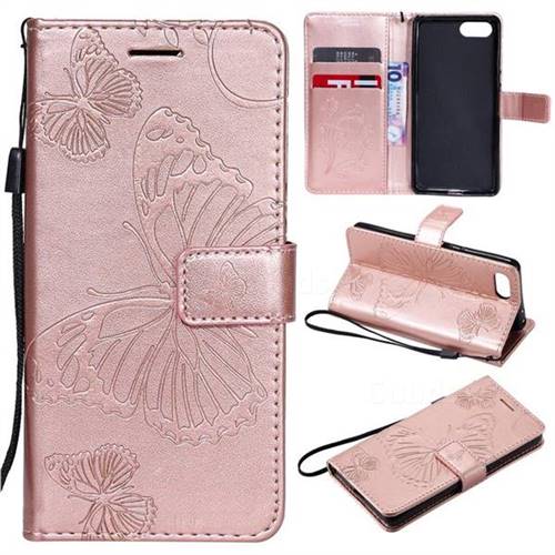Embossing 3D Butterfly Leather Wallet Case for Sony Xperia XZ4 Compact - Rose Gold