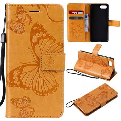 Embossing 3D Butterfly Leather Wallet Case for Sony Xperia XZ4 Compact - Yellow