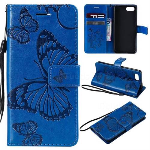 Embossing 3D Butterfly Leather Wallet Case for Sony Xperia XZ4 Compact - Blue