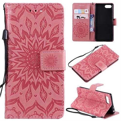 Embossing Sunflower Leather Wallet Case for Sony Xperia XZ4 Compact - Pink
