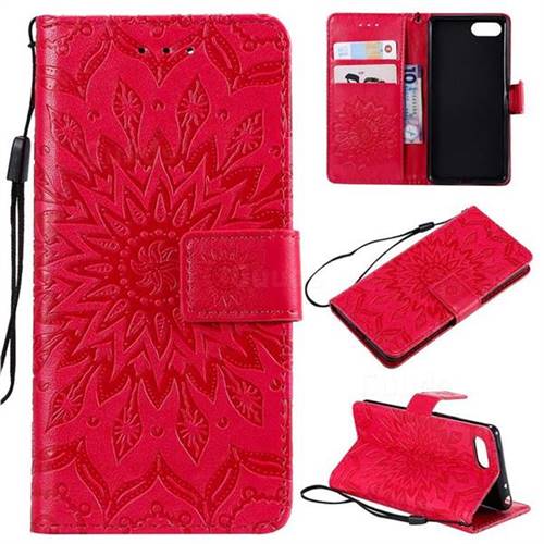 Embossing Sunflower Leather Wallet Case for Sony Xperia XZ4 Compact - Red