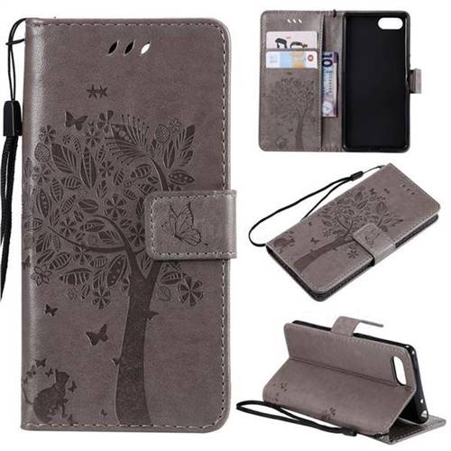 Embossing Butterfly Tree Leather Wallet Case for Sony Xperia XZ4 Compact - Grey