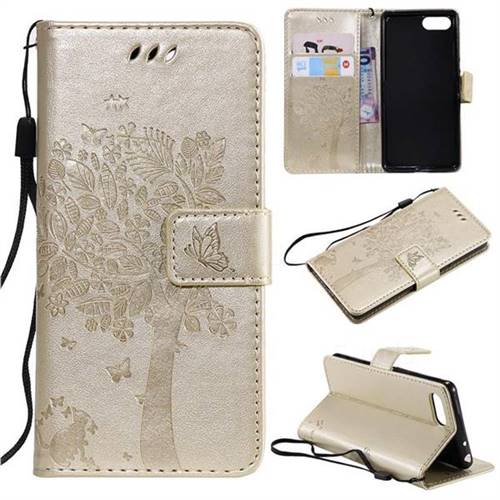 Embossing Butterfly Tree Leather Wallet Case for Sony Xperia XZ4 Compact - Champagne