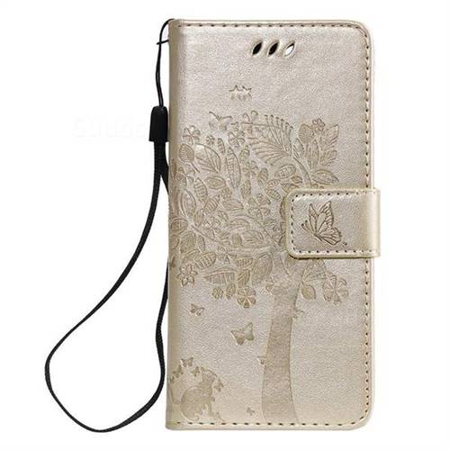 Embossing Butterfly Tree Leather Wallet Case For Sony Xperia Xz4 Compact Champagne Sony Xperia Xz4 Compact Cases Guuds