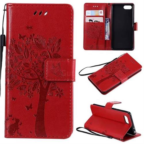 Embossing Butterfly Tree Leather Wallet Case for Sony Xperia XZ4 Compact - Red