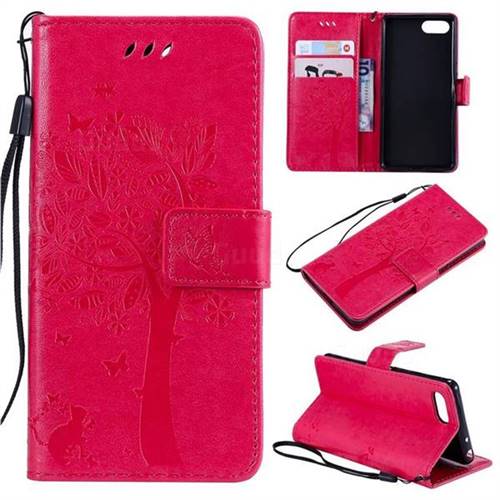 Embossing Butterfly Tree Leather Wallet Case for Sony Xperia XZ4 Compact - Rose