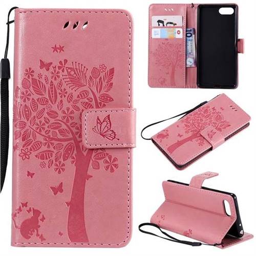 Embossing Butterfly Tree Leather Wallet Case for Sony Xperia XZ4 Compact - Pink