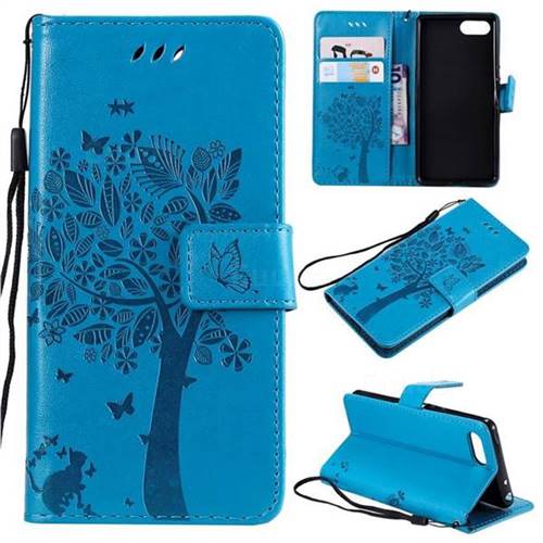 Embossing Butterfly Tree Leather Wallet Case for Sony Xperia XZ4 Compact - Blue