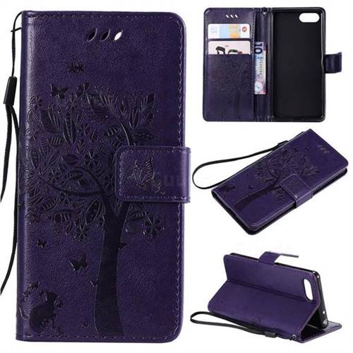 Embossing Butterfly Tree Leather Wallet Case for Sony Xperia XZ4 Compact - Purple