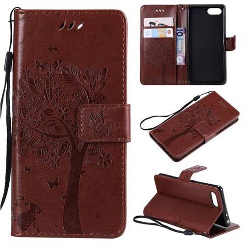 Embossing Butterfly Tree Leather Wallet Case for Sony Xperia XZ4 Compact - Coffee