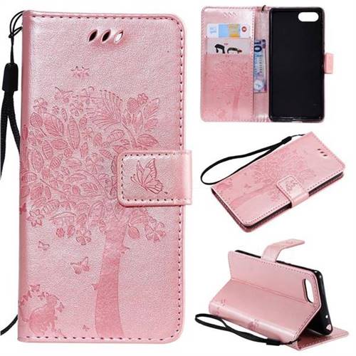 Embossing Butterfly Tree Leather Wallet Case for Sony Xperia XZ4 Compact - Rose Pink