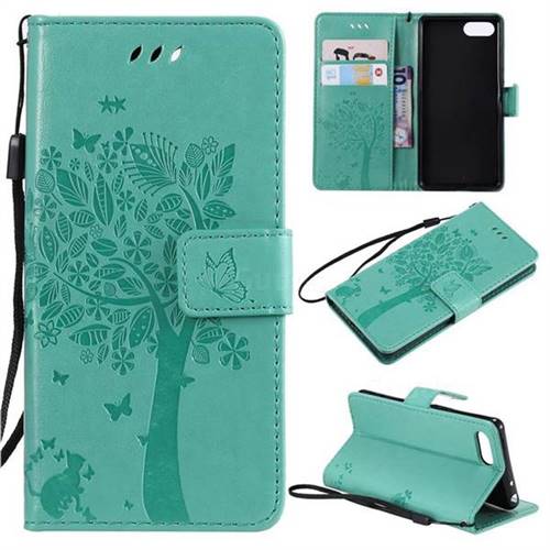 Embossing Butterfly Tree Leather Wallet Case for Sony Xperia XZ4 Compact - Cyan
