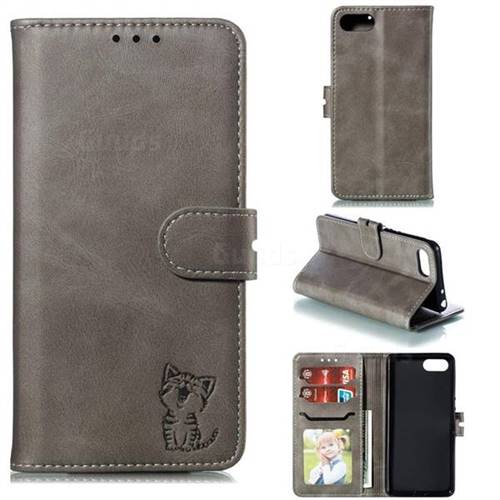 Embossing Happy Cat Leather Wallet Case for Sony Xperia XZ4 Compact - Gray