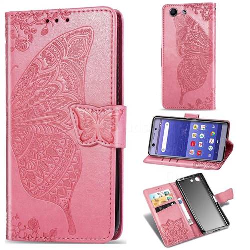 Embossing Mandala Flower Butterfly Leather Wallet Case for Sony Xperia XZ4 Compact - Pink