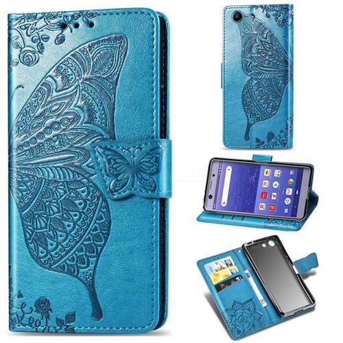 Embossing Mandala Flower Butterfly Leather Wallet Case for Sony Xperia XZ4 Compact - Blue