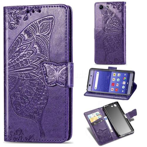 Embossing Mandala Flower Butterfly Leather Wallet Case for Sony Xperia XZ4 Compact - Dark Purple