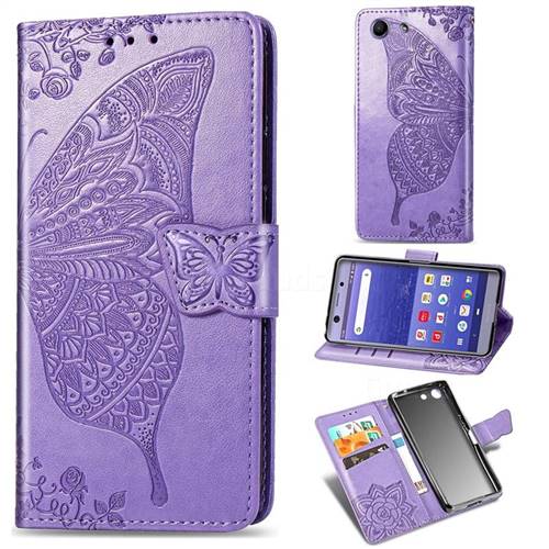 Embossing Mandala Flower Butterfly Leather Wallet Case for Sony Xperia XZ4 Compact - Light Purple