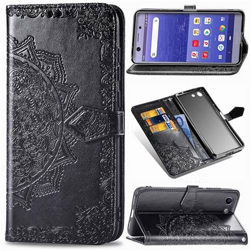 Embossing Imprint Mandala Flower Leather Wallet Case for Sony Xperia XZ4 Compact - Black