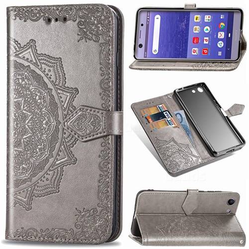 Embossing Imprint Mandala Flower Leather Wallet Case for Sony Xperia XZ4 Compact - Gray