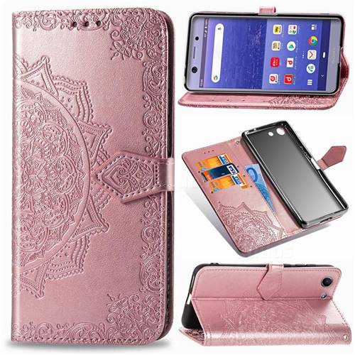 Embossing Imprint Mandala Flower Leather Wallet Case for Sony Xperia XZ4 Compact - Rose Gold