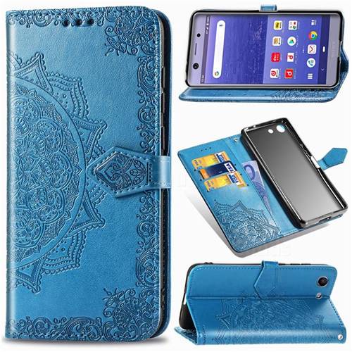 Embossing Imprint Mandala Flower Leather Wallet Case for Sony Xperia XZ4 Compact - Blue