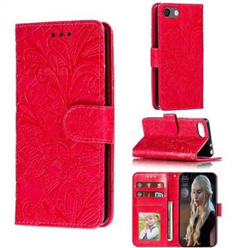 Intricate Embossing Lace Jasmine Flower Leather Wallet Case for Sony Xperia XZ4 Compact - Red