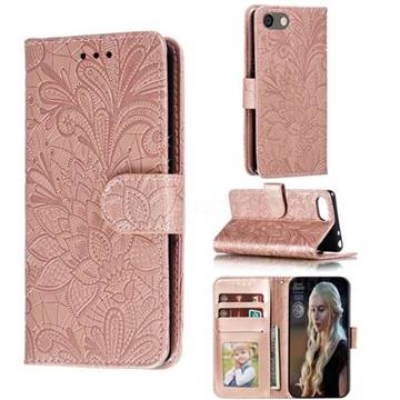 Intricate Embossing Lace Jasmine Flower Leather Wallet Case for Sony Xperia XZ4 Compact - Rose Gold